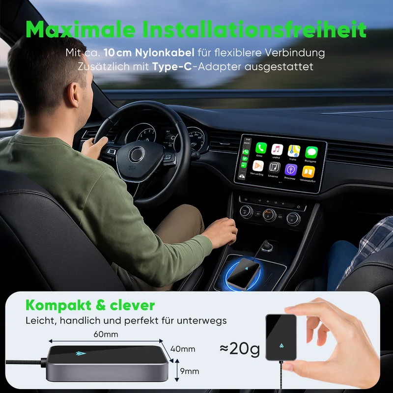 Salcar Android Auto Wireless Adapter 2025 – Kabelloser USB-C/A Dongle, 5.8 GHz WiFi, kompatibel mit Android 11+ für kabelloses Android Auto