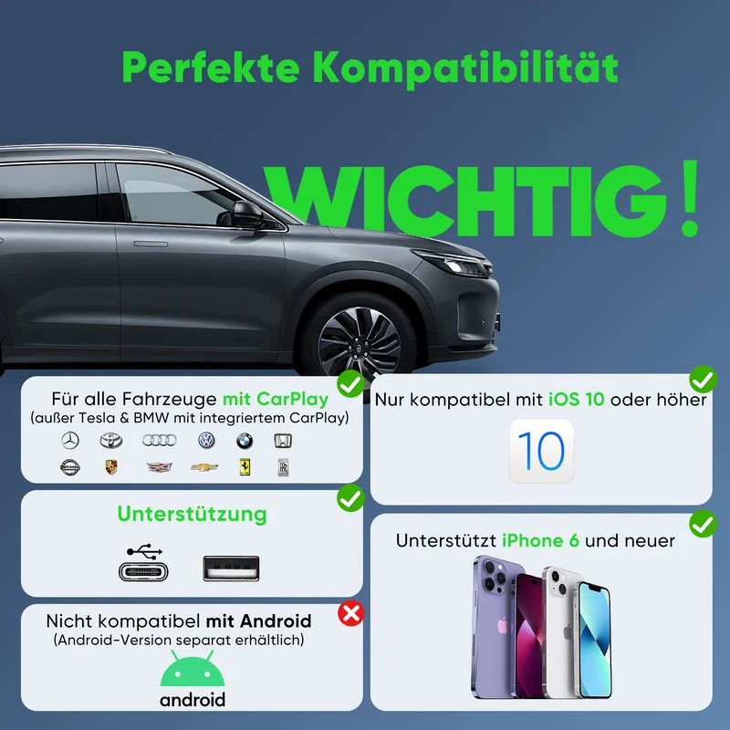 Salcar Wireless CarPlay Adapter für iPhone – Dualband 5,8 GHz, Verzögerungsfrei, Plug & Play Dongle für kabelloses CarPlay, kompatibel mit iPhone 6 & iOS 10+