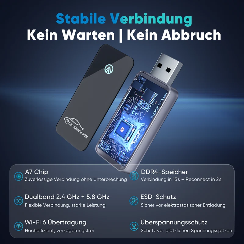 Salcar Kabelloser Android Auto Adapter – 2025 Upgrade, Wireless USB Dongle mit Dualband WiFi für stabile & unterbrechungsfreie Verbindung, kompatibel mit Android 11+