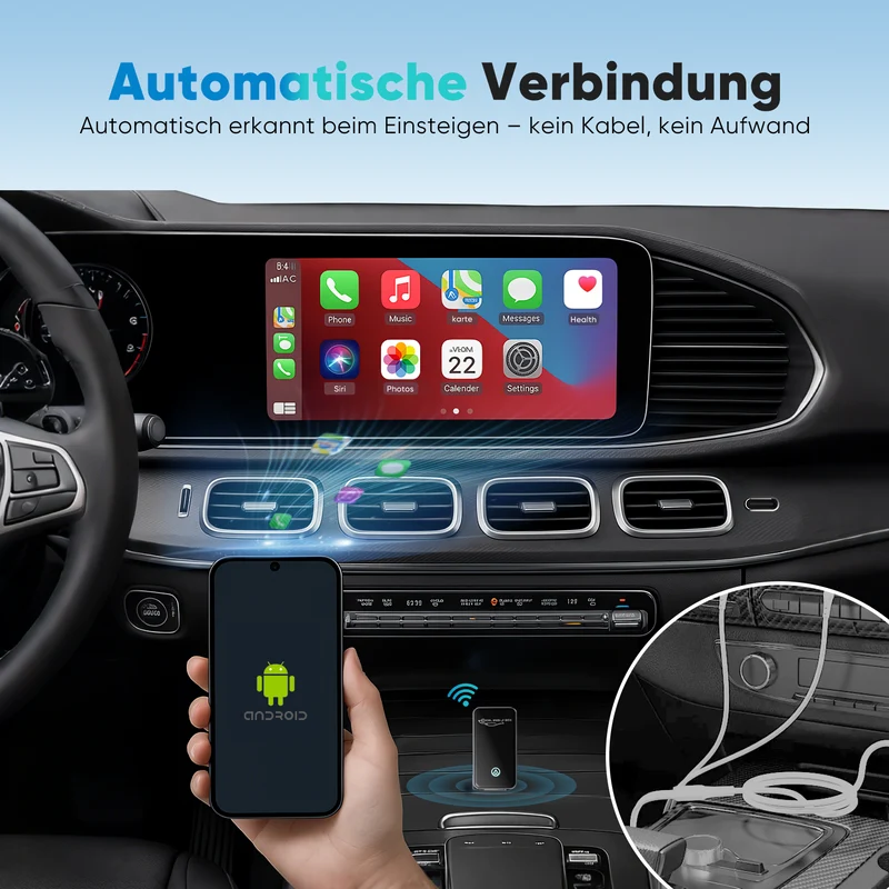 Salcar Kabelloser Android Auto Adapter – 2025 Upgrade, Wireless USB Dongle mit Dualband WiFi für stabile & unterbrechungsfreie Verbindung, kompatibel mit Android 11+