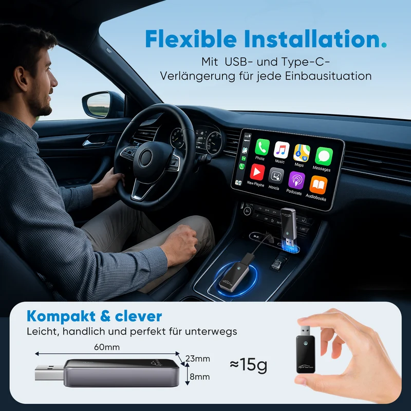 Salcar Kabelloser Android Auto Adapter – 2025 Upgrade, Wireless USB Dongle mit Dualband WiFi für stabile & unterbrechungsfreie Verbindung, kompatibel mit Android 11+
