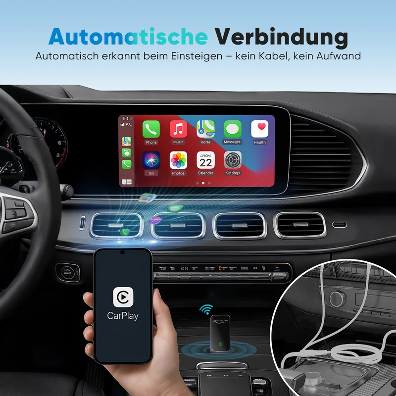 Salcar Kabelloser CarPlay Adapter für iPhone – 2025 Upgrade, Wireless USB Dongle für stabiles & unterbrechungsfreies CarPlay, kompatibel mit iOS 10+
