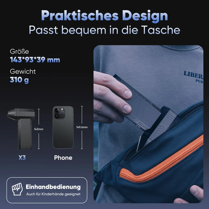 Salcar Elektrischer Air Duster X3 mit 130.000 U/min – Tragbares & Wiederaufladbares Staubgebläse mit 3 Stufen, Turbotaste & Super-Power für PC, Auto & Haushalt