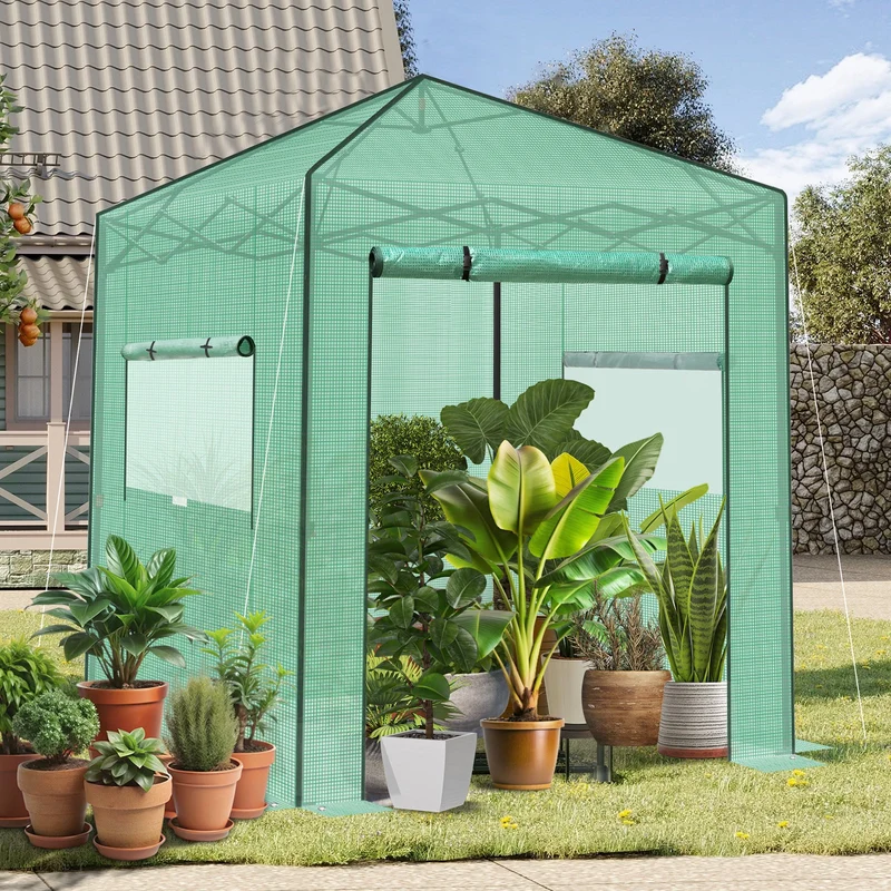 Sekey Pop-Up Foliengewächshaus 240×240×180 cm Großes Gewächshaus mit One-Touch-System für schnellen Aufbau im Garten