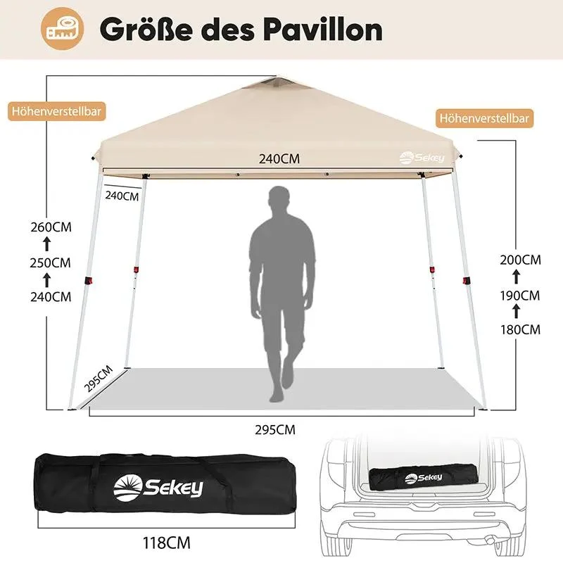 Sekey 300 x 300 cm Faltpavillon Mit Belüftetes Dach