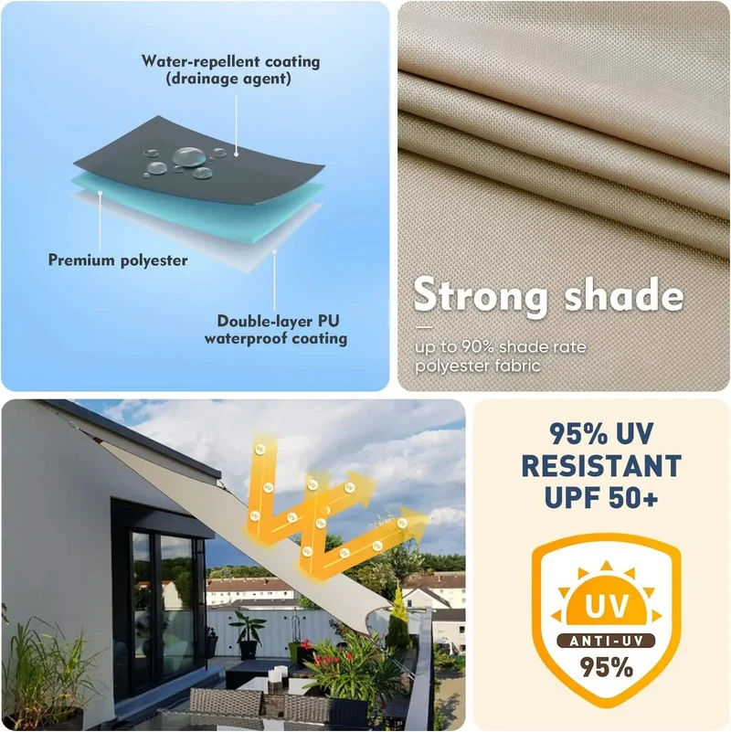 Sekey Sonnensegel mit Kit PES Sonnenschutzsegel Wasserdicht