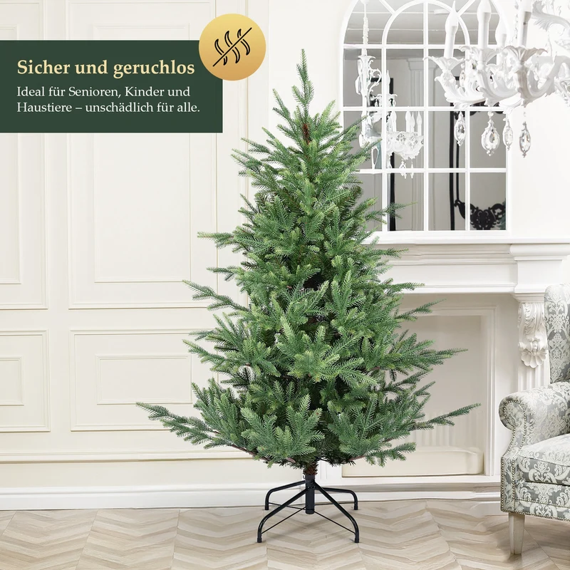 Salcar Künstlicher Weihnachtsbaum 150/180/210 cm, 90 % PE Spritzguss Premium Tannenbaum, naturgetreuer Christbaum mit Metallständer & Handschuhen – Dicht, Klappbar & Wiederverwendbar