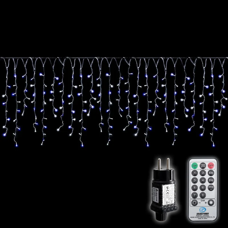 Salcar 5m/10m LED Eisregen Lichterkette Außen – 200 LEDs/ 400 LEDs mit Fernbedienung, 8 Modi & IP44 Wasserschutz, LED-Lichtervorhang für Weihnachten, Pavillon, Balkon & Innen/Deko
