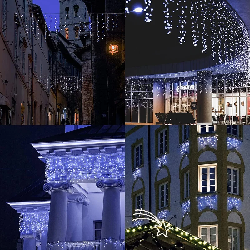 Salcar 5m/10m LED Eisregen Lichterkette Außen – 200 LEDs/ 400 LEDs mit Fernbedienung, 8 Modi & IP44 Wasserschutz, LED-Lichtervorhang für Weihnachten, Pavillon, Balkon & Innen/Deko