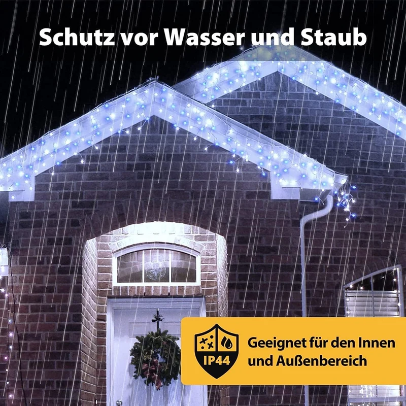 Salcar 5m/10m LED Eisregen Lichterkette Außen – 200 LEDs/ 400 LEDs mit Fernbedienung, 8 Modi & IP44 Wasserschutz, LED-Lichtervorhang für Weihnachten, Pavillon, Balkon & Innen/Deko