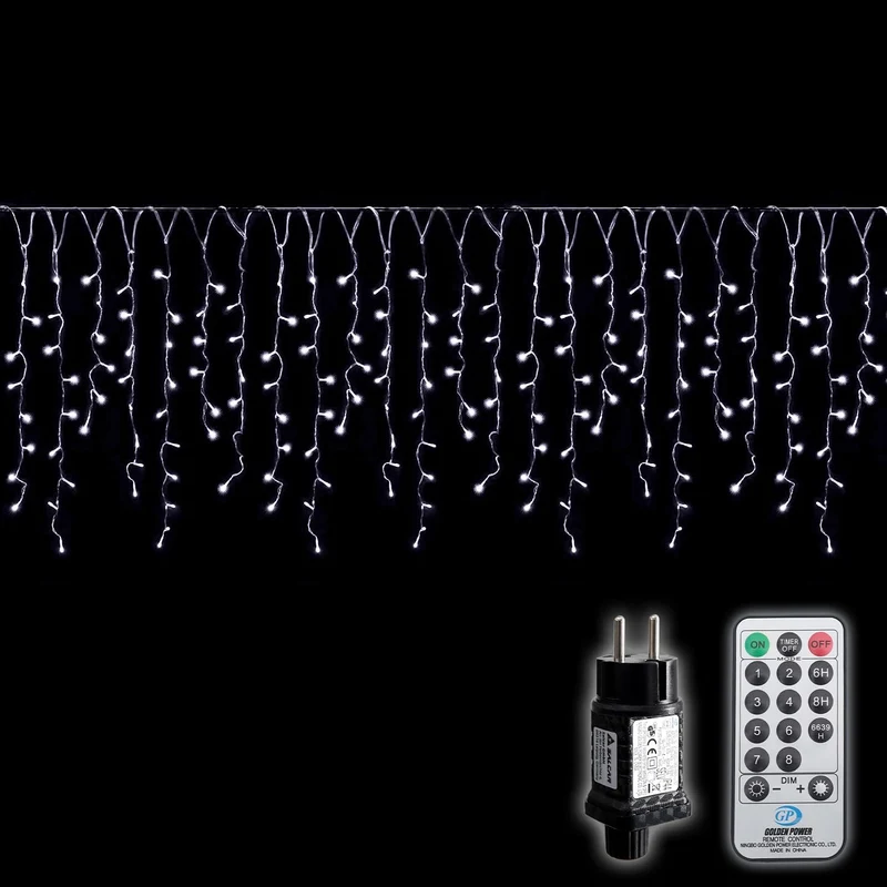Salcar 5m/10m LED Eisregen Lichterkette Außen – 200 LEDs/ 400 LEDs mit Fernbedienung, 8 Modi & IP44 Wasserschutz, LED-Lichtervorhang für Weihnachten, Pavillon, Balkon & Innen/Deko