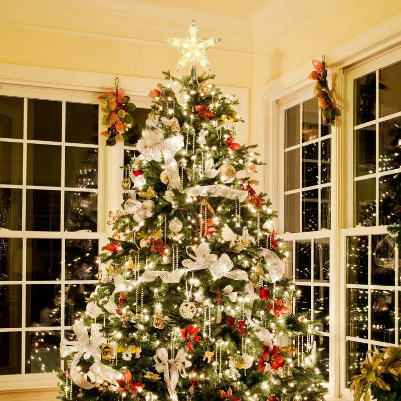 Salcar 3m LED Weihnachtsbaum-Lichterkette mit 10 Girlanden, Sternspitze & 360 LEDs – 8 Modi, Warmweiß, Sicher & Energiesparend