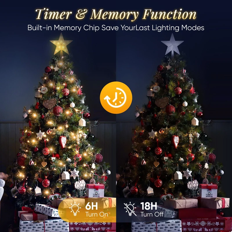 Salcar 3m LED Weihnachtsbaum-Lichterkette mit 10 Girlanden, Sternspitze & 360 LEDs – 8 Modi, Warmweiß, Sicher & Energiesparend