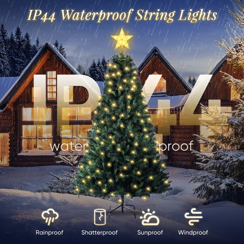 Salcar 3m LED Weihnachtsbaum-Lichterkette mit 10 Girlanden, Sternspitze & 360 LEDs – 8 Modi, Warmweiß, Sicher & Energiesparend