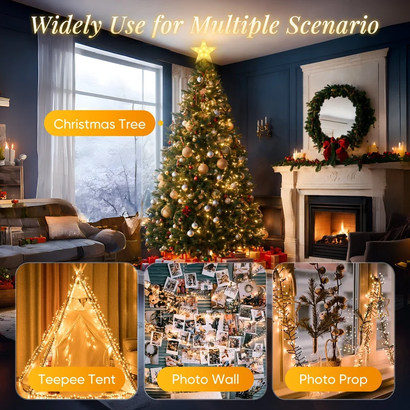 Salcar 3m LED Weihnachtsbaum-Lichterkette mit 10 Girlanden, Sternspitze & 360 LEDs – 8 Modi, Warmweiß, Sicher & Energiesparend