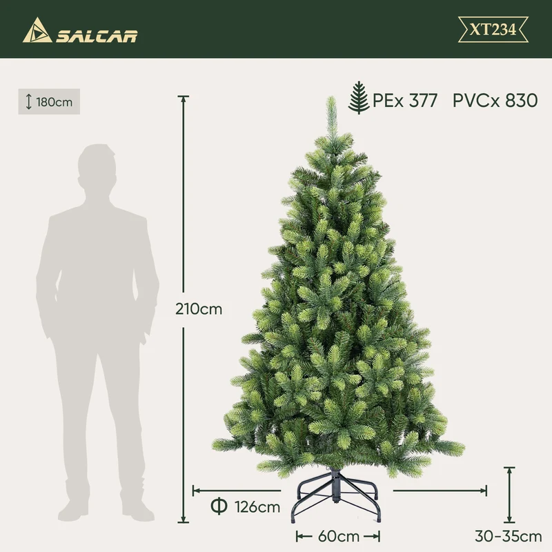Salcar 150 cm/180 cm/210 cm Künstlicher Weihnachtsbaum – Realistische PE-Rundspitzen, Unsichtbare PVC-Zweige, Stabiler Metallständer, Perfekt für Innenbereich