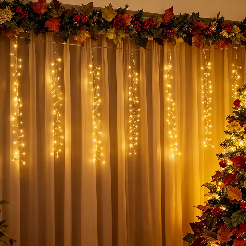 Salcar LED-Lichtervorhang 300er Eisregen 3x1 m, 8 Modi & Timer, Warmweiß, IP44, Innen- & Außenbeleuchtung für Weihnachten & Party