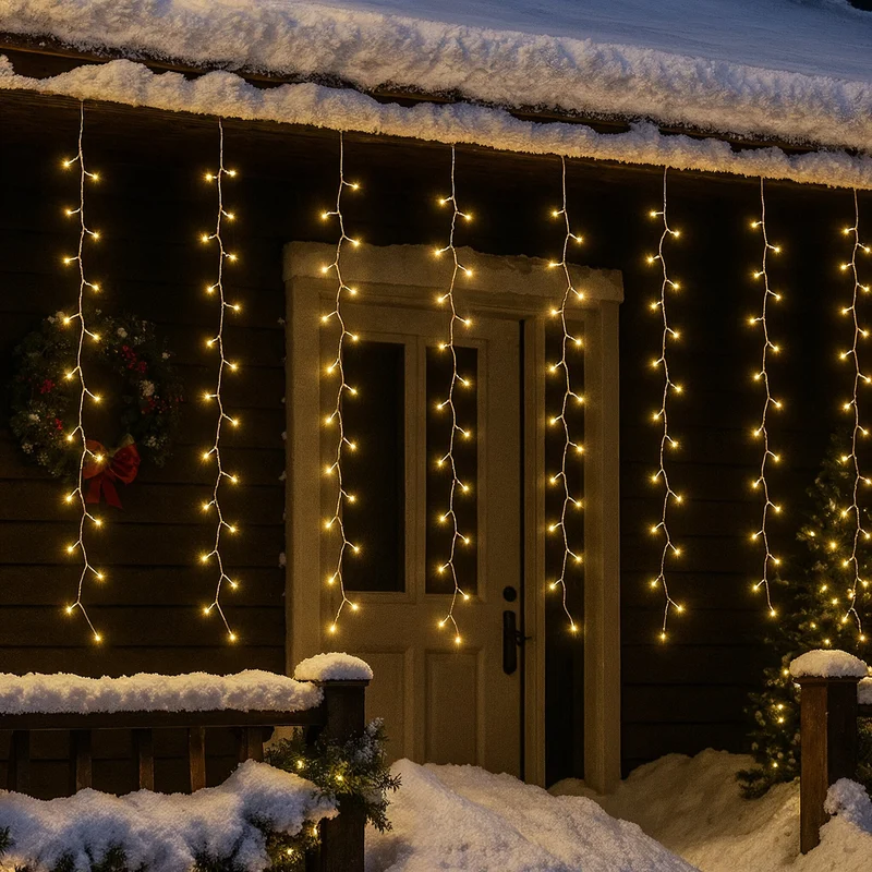 Salcar LED-Lichtervorhang 300er Eisregen 3x1 m, 8 Modi & Timer, Warmweiß, IP44, Innen- & Außenbeleuchtung für Weihnachten & Party
