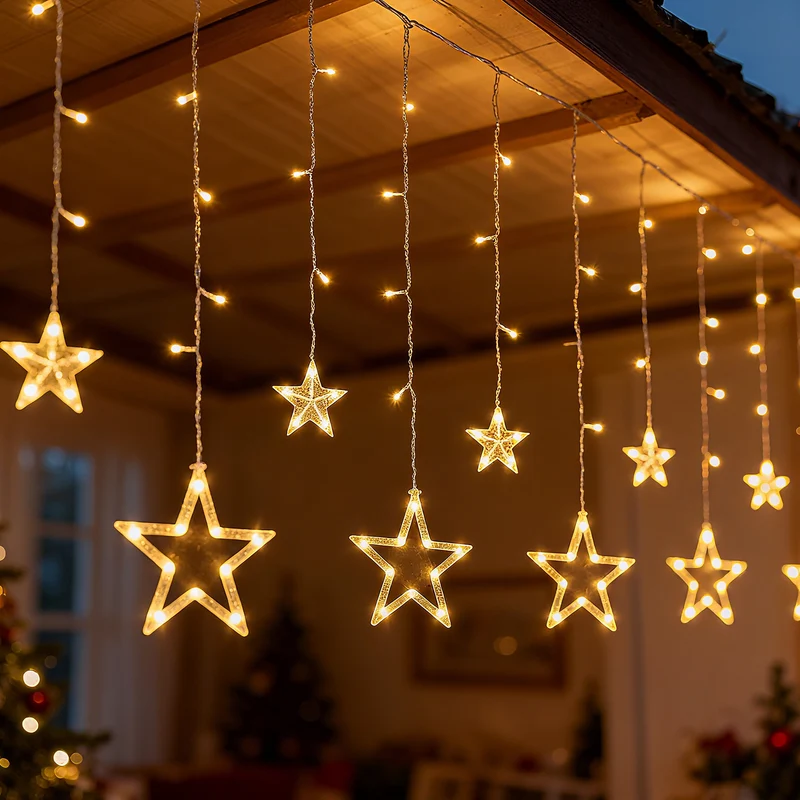 Salcar LED Sterne Lichtervorhang 1m x 1m mit 69 LEDs & 6 Sternen – Warmweiß, 8 Modi, USB, Weihnachts- & Partydeko