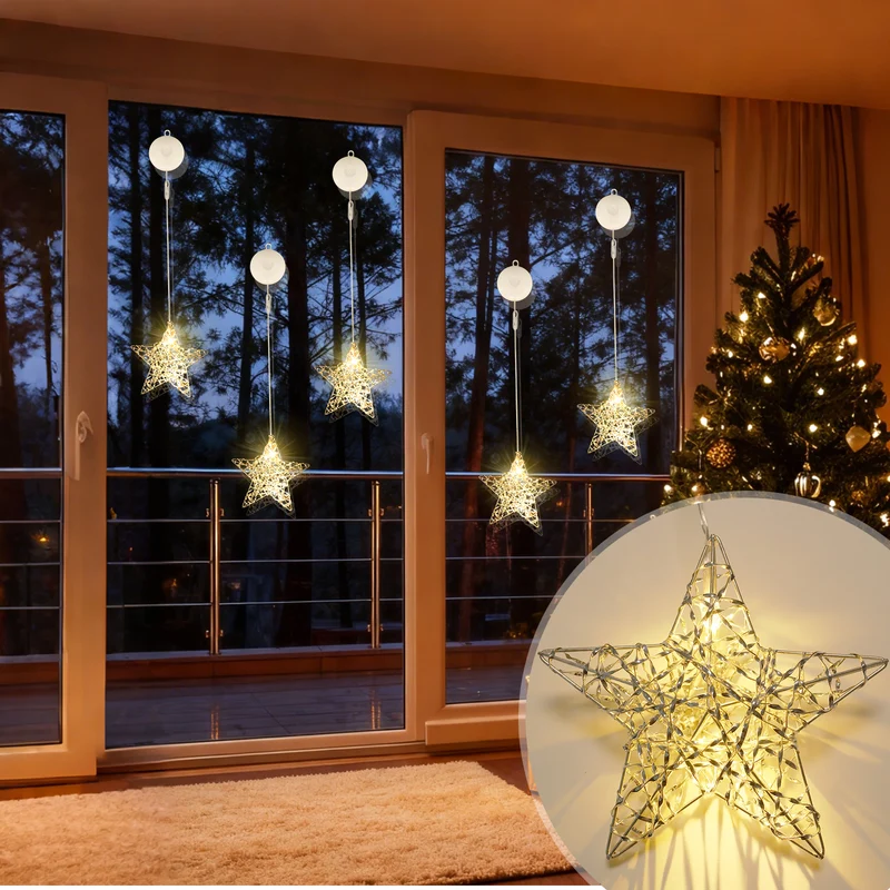 Salcar LED-Stern Ø15 cm – Warmweiße Fensterdeko, Batteriebetrieben, Mit Saugnapf, Kabellos & Flexibel, Perfekte Weihnachts- und Partystimmung