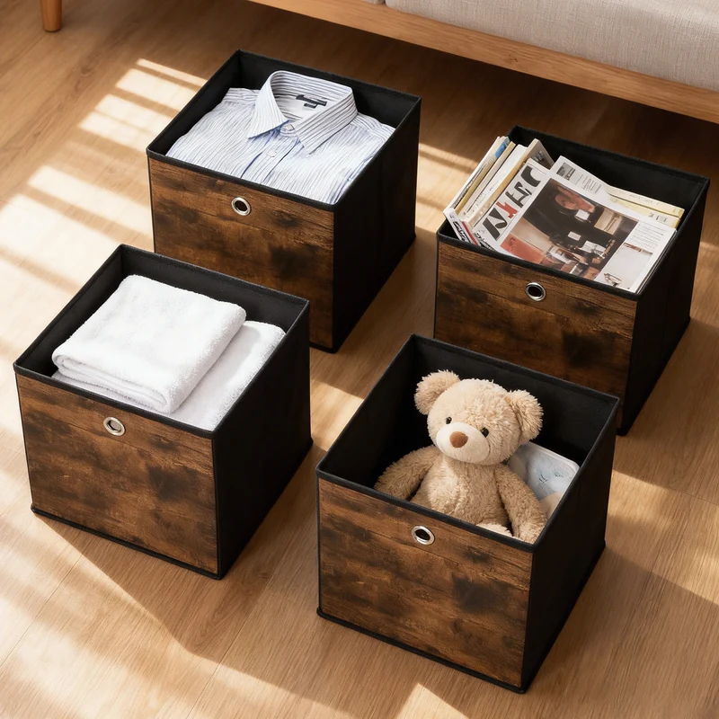 Sekey Aufbewahrungsboxen 6er Set in Holzoptik | Stoffboxen 30 × 30 × 30 cm natürliches Design & stabile Struktur