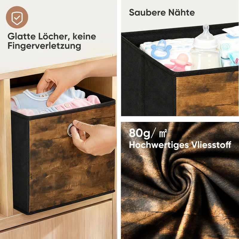 Sekey Aufbewahrungsboxen 6er Set in Holzoptik | Stoffboxen 30 × 30 × 30 cm natürliches Design & stabile Struktur