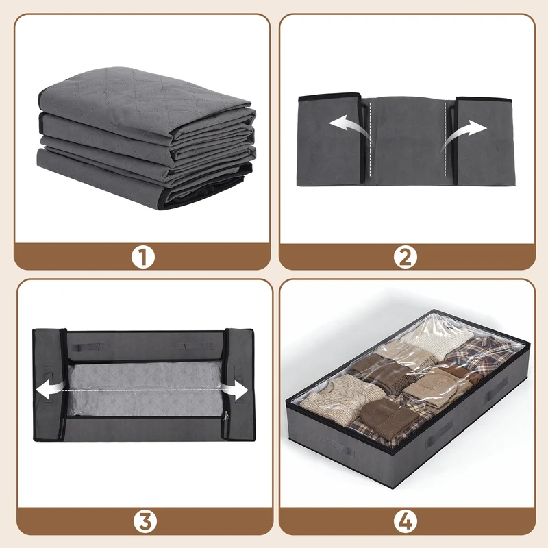 Sekey Unterbett-Aufbewahrungsboxen 90L, atmungsaktiv, modular, ideal für Kleidung, Bettwäsche & saisonale Textilien