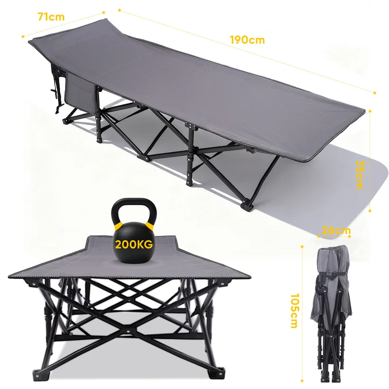Sekey Feldbett Campingbett Klappbar 190×71×35 cm | 200 kg belastbar | 1200D Oxford | wahlweise mit 7 cm Matratze | Faltbare Camping- & Angelliege für Garten & Outdoor