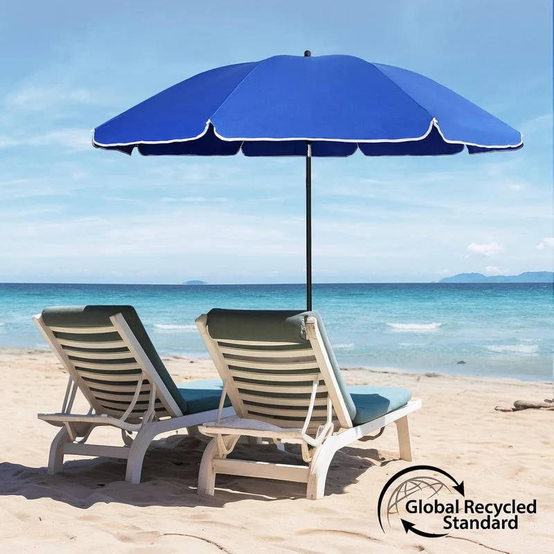 Sekey Sonnenschirm Ø180 cm mit UPF50+ – windstabiler Strand- & Balkonschirm mit Neigefunktion, wasserdicht, inkl. Schutzhülle, GRS-recycelter Bezug