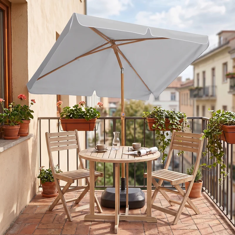 Sekey Sonnenschirm Balkon 200x125 cm rechteckig in Holzoptik – höhenverstellbar, neigbar mit Aluminium-Drehgelenk, UV50+ Polyester, Push-Up-System für Balkon, Terrasse & Garten