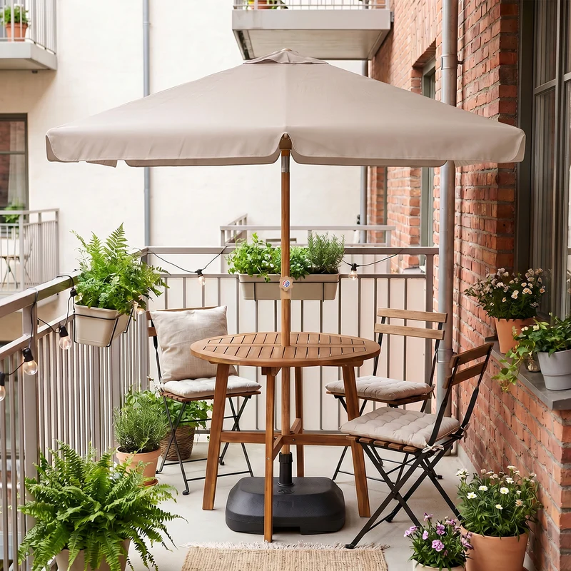 Sekey Sonnenschirm Balkon 200x125 cm rechteckig in Holzoptik – höhenverstellbar, neigbar mit Aluminium-Drehgelenk, UV50+ Polyester, Push-Up-System für Balkon, Terrasse & Garten