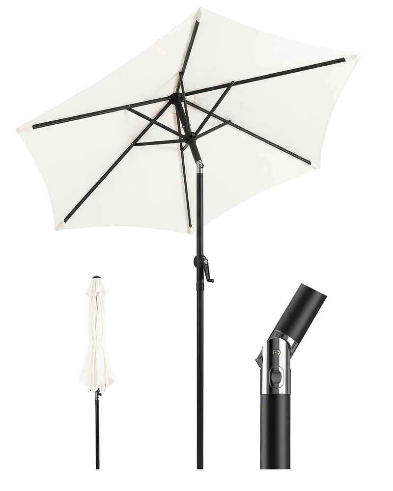 Sekey Sonnenschirm 200 cm mit Kurbel & Knickfunktion, UV-Schutz 50+, stabiler 6-Rippen-Konstruktion, Balkon Sonnenschirm für Terrasse, Garten & Strand