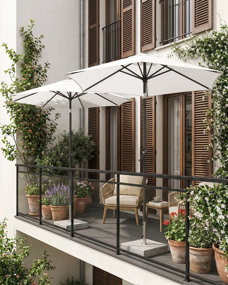 Sekey Sonnenschirm 200 cm mit Kurbel & Knickfunktion, UV-Schutz 50+, stabiler 6-Rippen-Konstruktion, Balkon Sonnenschirm für Terrasse, Garten & Strand