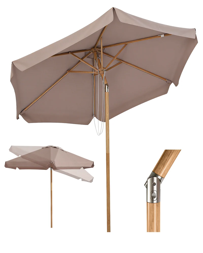 Sekey Sonnenschirm 200 cm Balkon Holzoptik mit Neigungsfunktion, UPF 50+, Doppel-Seilzug, stabiler Eisenmast & 6 Stahlstreben – für Balkon & Terrasse