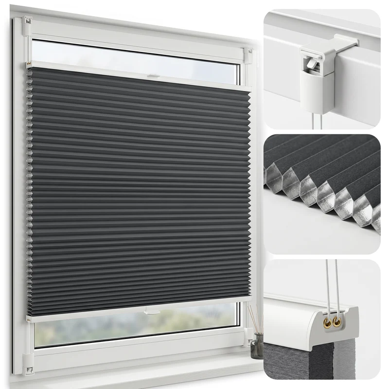 Salcar Wabenplissee Anthrazit ohne Bohren – Verdunkelungsplissee Thermo Doppelplissee Klemmfix für Fenster & Türen, Up & Down Plissee mit Hitze- und Schallschutz