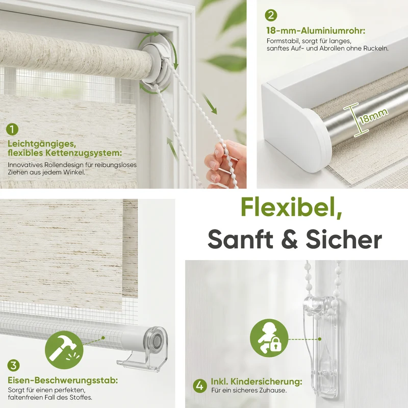 Salcar Doppelrollo Klemmfix Leinenoptik Beige – Duo Rollo ohne Bohren für Fenster, Zebra Rollo mit natürlicher Leinenstruktur und Sichtschutz