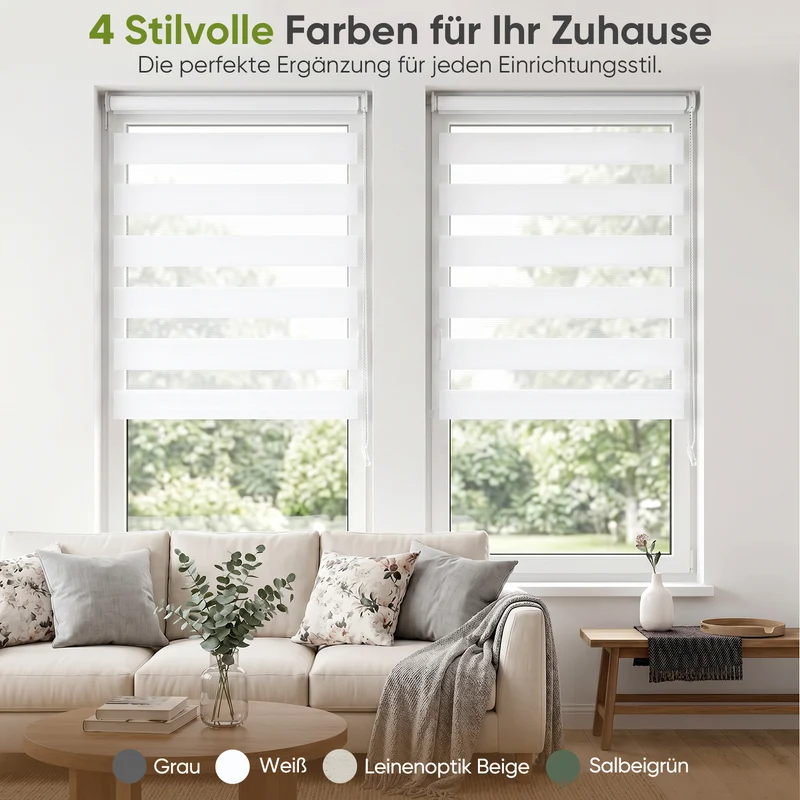 Salcar Doppelrollo Klemmfix Weiß – Duo Rollo ohne Bohren für Fenster, Zebra Rollo mit Metallkern-Halterungen, Stufenloser Sicht- und Sonnenschutz