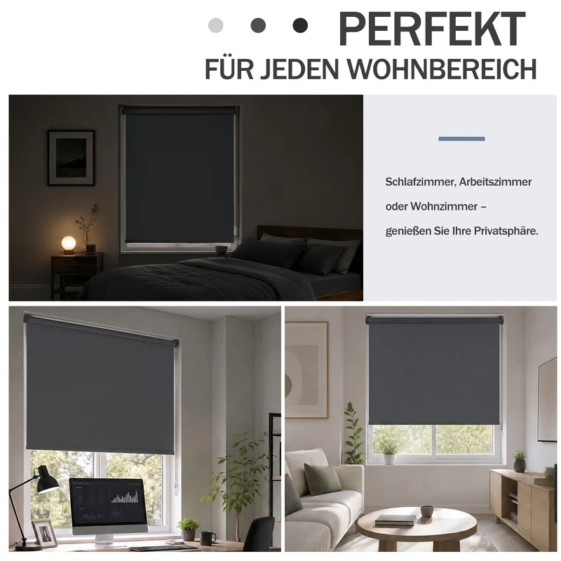 Salcar Thermorollo ohne Bohren Klemmfix Anthrazit – Verdunkelungsrollo für Fenster & Tür mit Thermobeschichtung, Sonnenschutz, Hitzeschutz & Sichtschutz