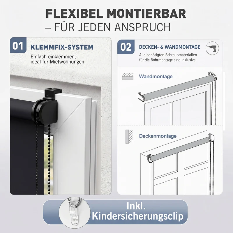 Salcar Thermorollo ohne Bohren Klemmfix – Verdunkelungsrollo für Fenster & Tür, Seitenzugrollo mit Thermobeschichtung, Sonnenschutz & Hitzeschutz, Sichtschutzrollo Schwarz