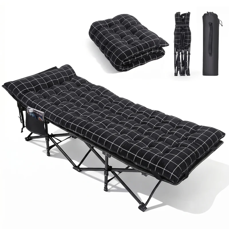Sekey Feldbett Klappbar mit Matratze 190 × 71 cm – Campingbett bis 200 kg, Faltbett mit 7 cm Matratze, Tragbares Gästebett für Outdoor, Reisen & Zuhause