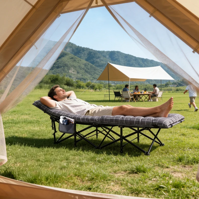 Sekey Feldbett Klappbar mit Matratze 190 × 71 cm – Campingbett bis 200 kg, Faltbett mit 7 cm Matratze, Tragbares Gästebett für Outdoor, Reisen & Zuhause