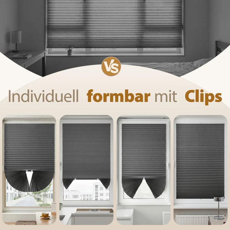 Sekey Klebefix Plissee 2er Set ohne Bohren – Schlichtes Grau, Dachfenster Plissee, höhenverstellbar & kürzbar, Sonnenschutz & UV-Schutz