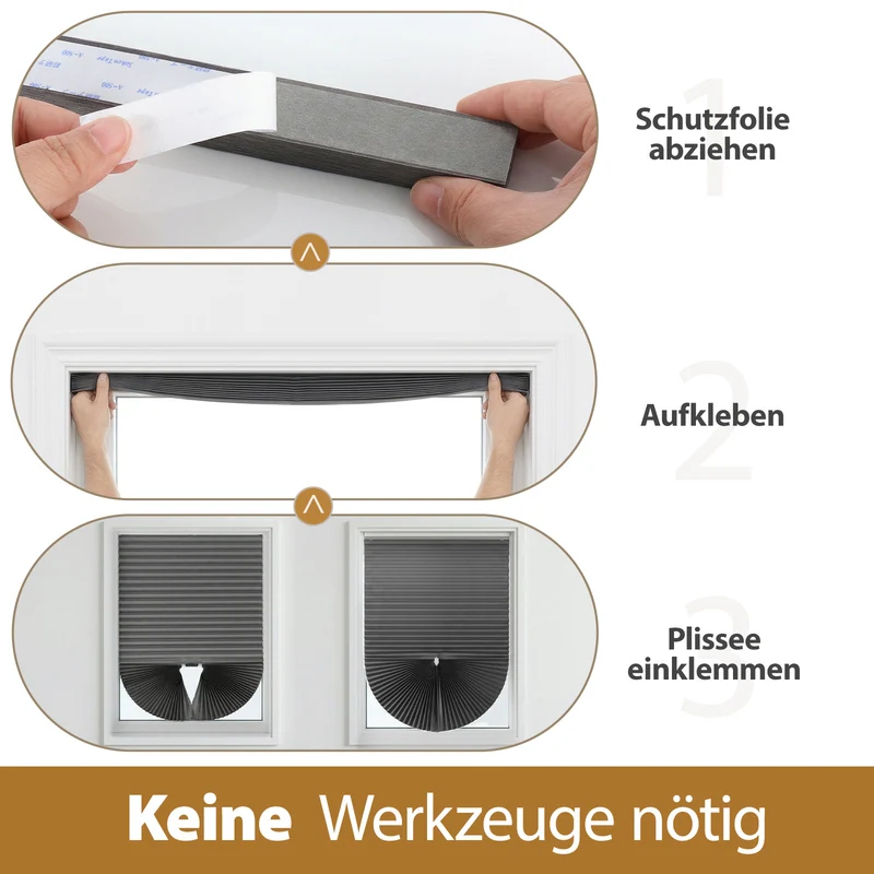 Sekey Klebefix Plissee 2er Set ohne Bohren – Schlichtes Grau, Dachfenster Plissee, höhenverstellbar & kürzbar, Sonnenschutz & UV-Schutz