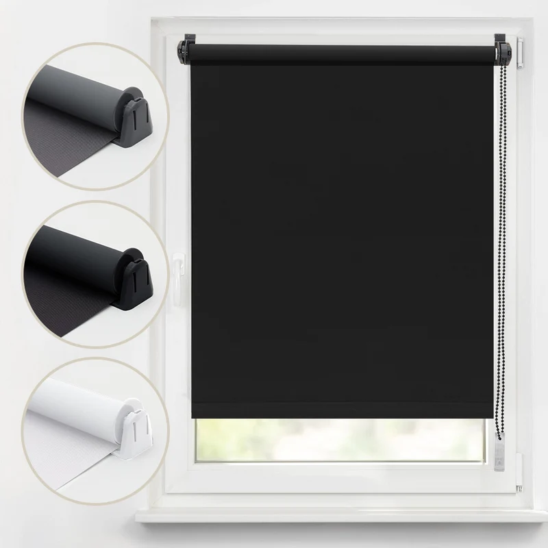 Sekey Verdunkelungsrollo ohne Bohren – Klemmfix Seitenzugrollo für Fenster, Sonnenschutz & Sichtschutz, 100 % Polyester, Schwarz
