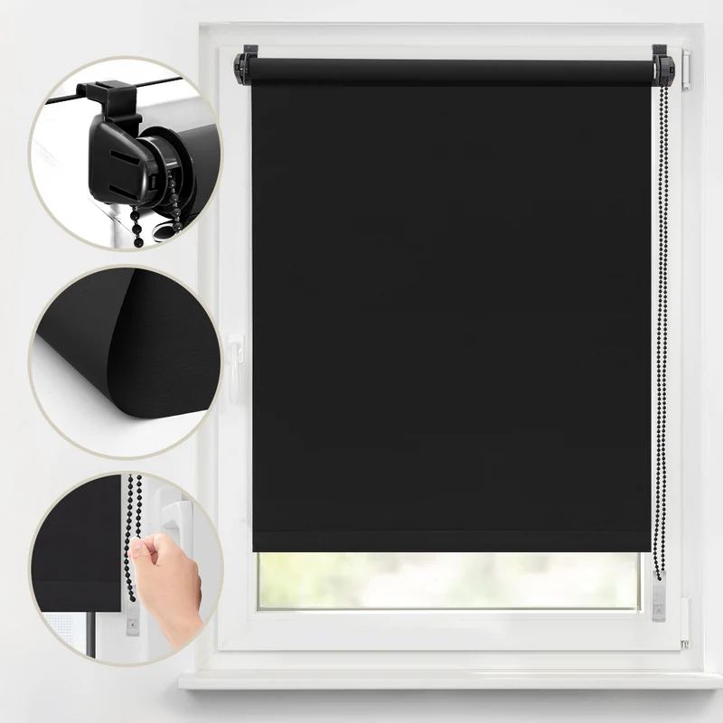 Sekey Verdunkelungsrollo ohne Bohren – Klemmfix Seitenzugrollo für Fenster, Sonnenschutz & Sichtschutz, 100 % Polyester, Schwarz