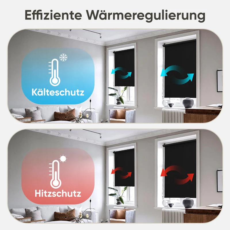 Sekey Verdunkelungsrollo ohne Bohren – Klemmfix Seitenzugrollo für Fenster, Sonnenschutz & Sichtschutz, 100 % Polyester, Schwarz