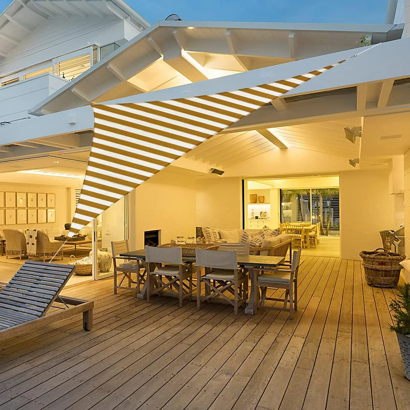 Sekey Sonnensegel 2,44 x 3,66 m Rechteckig – HDPE Sonnenschutz, UV-beständig, winddurchlässig & wasserdurchlässig, atmungsaktiv & reißfest für Balkon, Garten & Terrasse (braun-gelb gestreift)