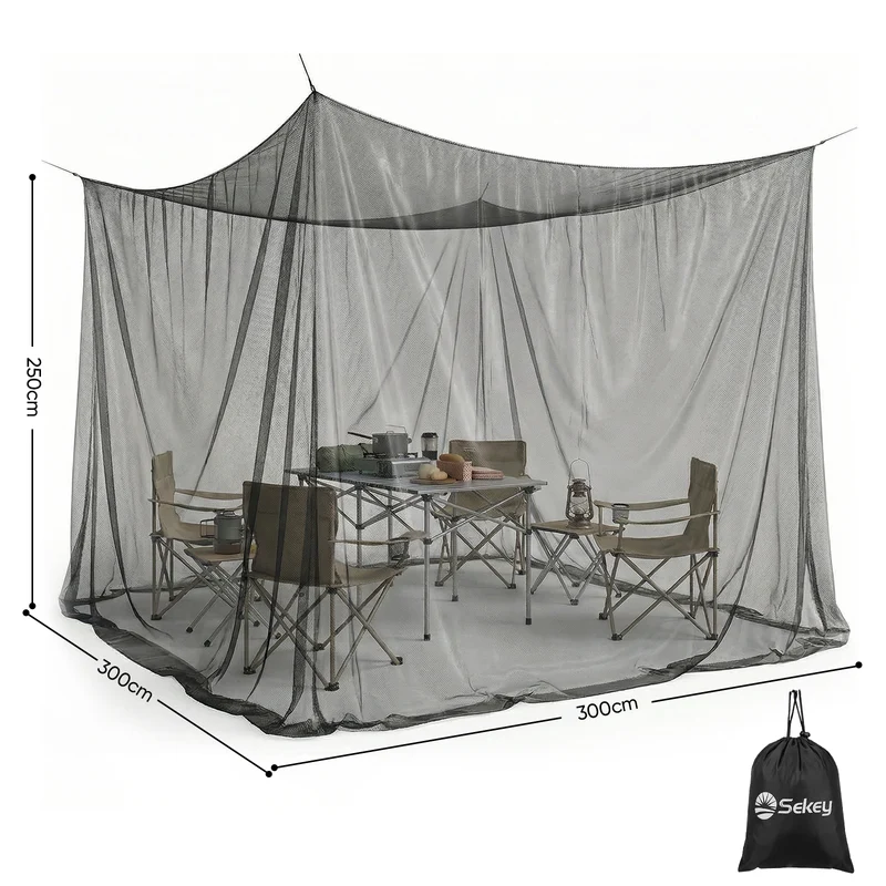 Sekey XXL Moskitonetz Schwarz 300x300x250 cm – Doppelbett, Pavillon & Outdoor Insektenschutz