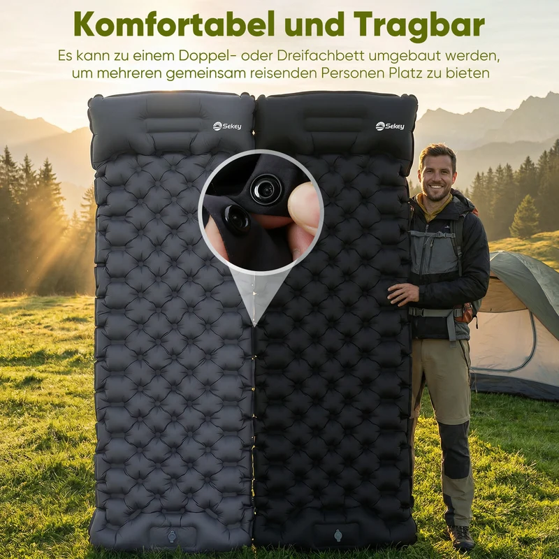 Sekey Selbstaufblasbare Isomatte 200×70×10 cm – Ultraleicht, Komfortabel & Grau für Camping, Trekking & Outdoor