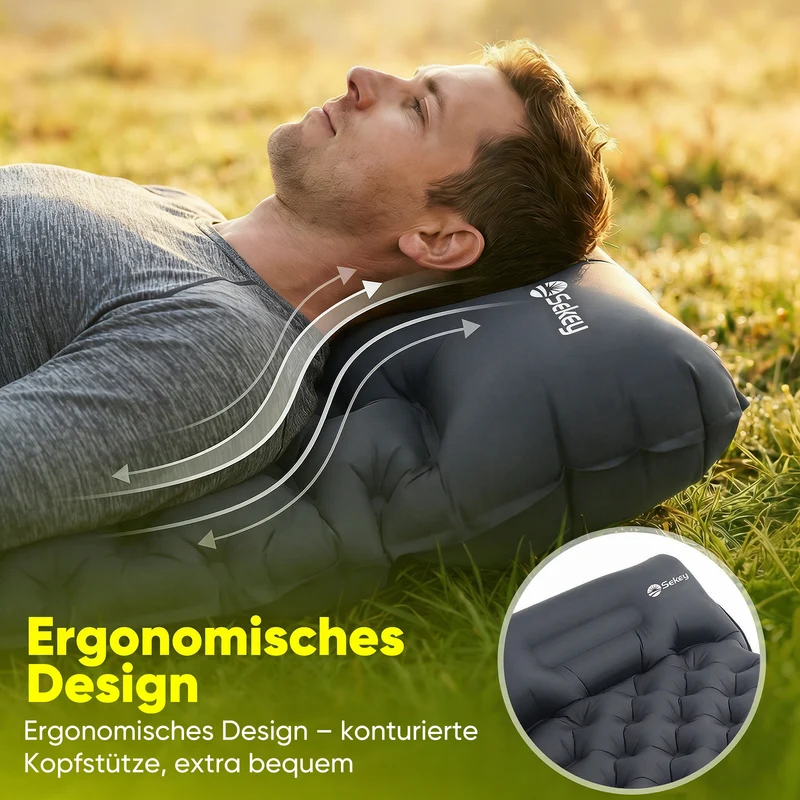 Sekey Selbstaufblasbare Isomatte 200×70×10 cm – Ultraleicht, Komfortabel & Grau für Camping, Trekking & Outdoor